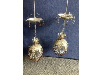 Pair Of Chandeliers With Brown And Clear Beading