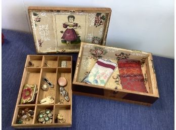 'The Butterfly' Illustrated Jewelry Box With Jewelry And Handkerchiefs Included