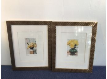 Narcissus And Mums Signed Art Lot In Gold Brick Styled Frames