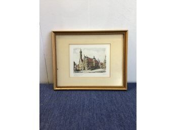 Gold Framed Signed Art Of Tall Buildings