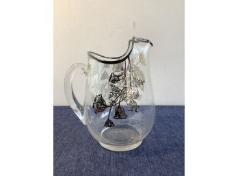 Silver Trimmed Glass Water Pitcher