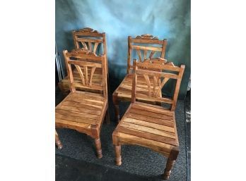 Heavy Multi Colored Wooden Chairs Set Of 4