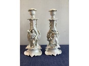 Man And Woman White And Gold Candle Holders