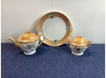 Noritake Hand Painted Tea Set Gold And White With Floral Design