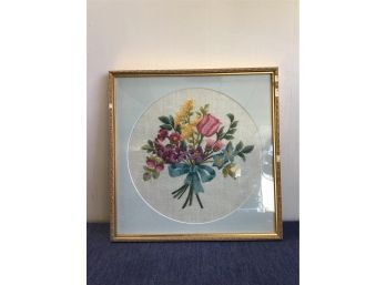 Square Framed Embroidered Bouquet Of Flowers