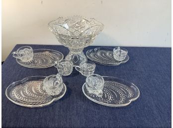 Cut Crystal Punch Bowl Cup And Saucer Lot