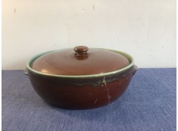 Blue And Brown Pottery Bowl With Lid