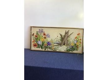 Embroidered Stump And Wild Flower Art