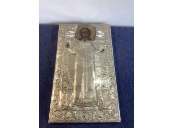 Russian Icon Hand Painted With Silver Plated Riza Made In Poland Art