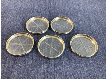 Sterling Rimed Glass Coasters Lot Of 5