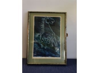 A Single Horse Running With Dark Background Framed Art