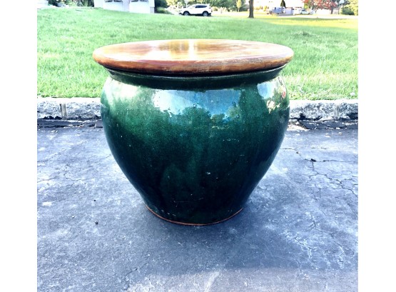 Glazed Green Ceramic Planter/Table