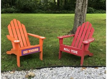 Two Wooden, College Themed Adirondack Chairs