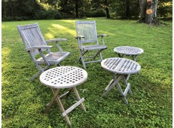 Pair Of Country Teak Folding Chairs And 3 Folding Tables