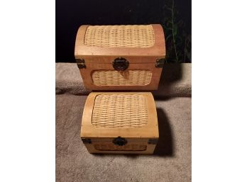 2 Wooden And Wicker Nesting Boxes