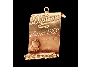 14K 1958 Inscribed Gold Diploma Scroll Charm