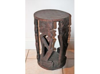 Vintage 11' X 18' Carved Wood Tribal Themed Round Small Table/Seat