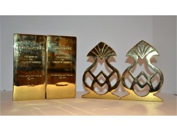 Two Pairs Solid Brass Bookends 1984 Virginia Metalcrafters Library Of Congress Intellectus Humanitas
