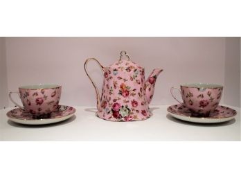 Vintage Royal Danube Porcelain Pink Chintz Roses Tea Set