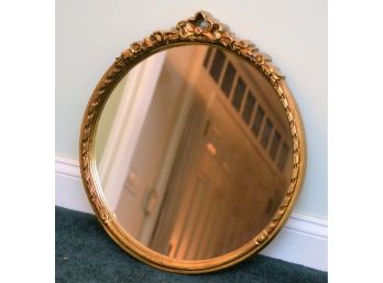 Lovely Round Wood Framed Gold Lear 20' X 22' Wall Mirror