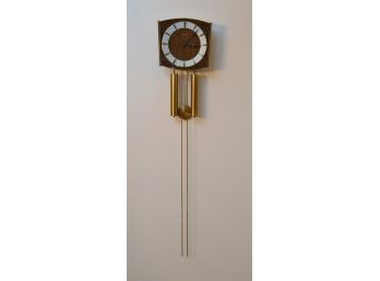 Vintage Mid Century Modern Junghans Wood & Brass Chiming Wall Clock