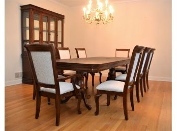 Beautiful Universal Furniture Cherry Dining Room Set, Trestle Table, Lighted China Hutch & Buffet Server