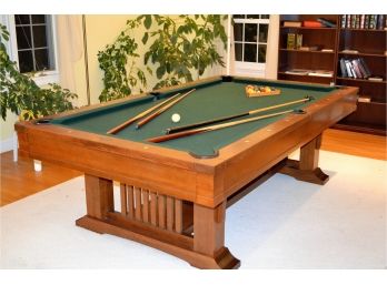 Stunning 8' Brunswick Mission Oak Brazil Billiard Table W/Kettler Table Tennis Top & Accessories***Professional Movers Req For Pickup***