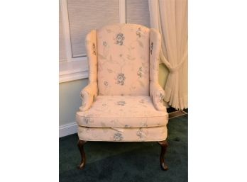 Vintage Cream Floral Upholstered Wing Back Chair