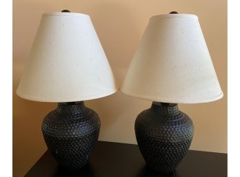 Pair Of Black Hammered Lamps