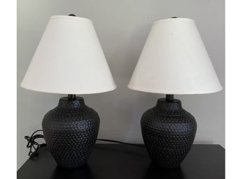 Pair Of Black Hammered Lamps