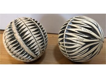 Two Decorative Balls With Bells Signed R. Webber