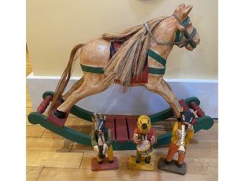 Paper Mache Horse And Three Wooden Figures