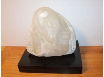 Stunning Mother And Child Carved Stone On Black Display Base