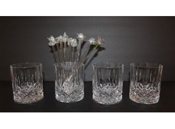 Beautiful Crystal Whiskey Glasses With Cool Collection Of Swizzle Sticks