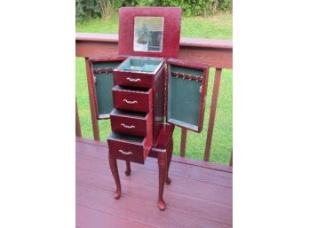 Small Rosewood Finish Double Door, Multi-drawer Jewelry Armoire