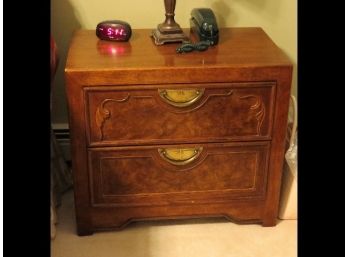 Pair Of Matching Burlwood Front Nightstands W/Brass Pulls