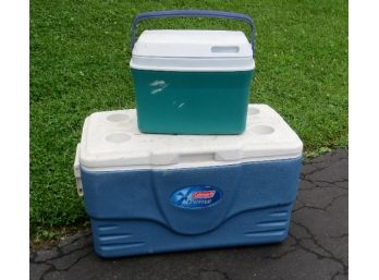 Pairing Of 2 Different Size Coolers, Coleman Xtreme & Smaller Travel Cooler