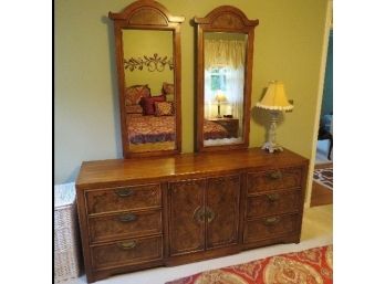 Ladies Double Mirrored Dresser By Burlington Furniture - Burlwood Finished W/Brass