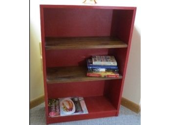 Small Knotty Pine Painted Wooden Bookcase In Country Red