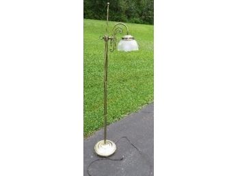 Art Deco Styled Chrome Floor Lamp W/frosted & Cut Patterned Shade - In Working Condition