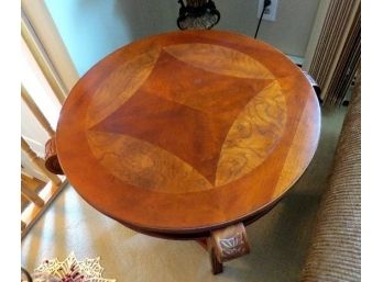 Parquet Style Inset Mixed Woods Side Table W/carved Legs Very Attractive, Sturdy.