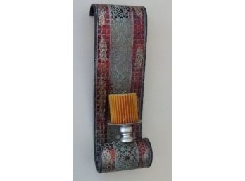 Pair Of Metal Tiled Scroll Work Sconces W/candles