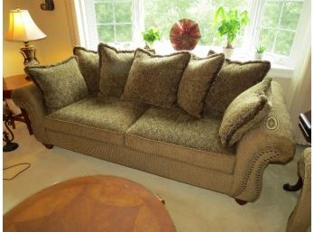 Beautiful Plush Sofa By H. M. Richards Inc., Of Baldwin, MS. - Complete With 7 Pillows