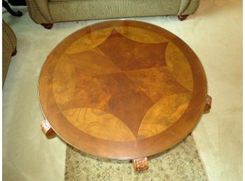 Parquet Insert Style Glass Topped Coffee Table W/carved Legs, Very Attractive