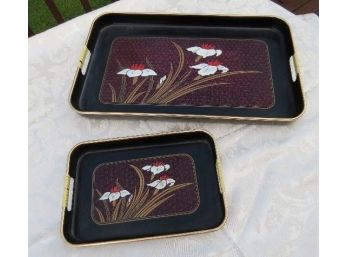 2 Asian Themed Bamboo Edged Trays