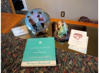 Two Norman Rockwell Collectibles - Plate In Box & Figurine On Base Both W/Cert. Of Authenticity Paperwork