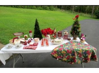 Misc. Lot Of Christmas Decorator Items, Yankee Candle W/shade, Feather Tree, Tumblers, Chip N' Dip, Etc...