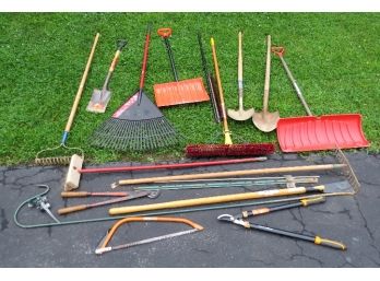 Lot Of Garage & Yard Tools - Shovels, Rakes, Loppers, Saws & More