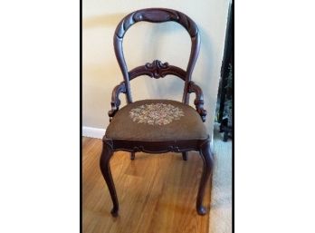 Rosewood Finish Chair With Needlepoint Seat - Original Label By City Chair Co.