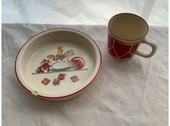 Vintage Tiffany & Co. Baby Cup And Bowl In Read And White